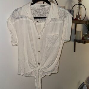Koi White Eyelet Pattern Top